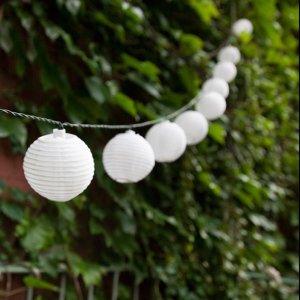 Set of 10 White Indoor/Outdoor Mini Oriental Style Nylon Lantern Plug-in String Lights 