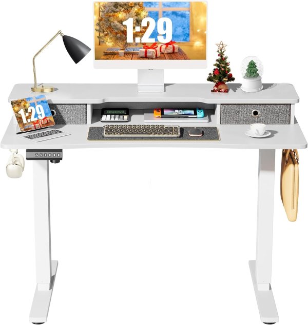 Sweetcrispy Electric Standing Desk Adjustable Height with Drawers, 48 x 24