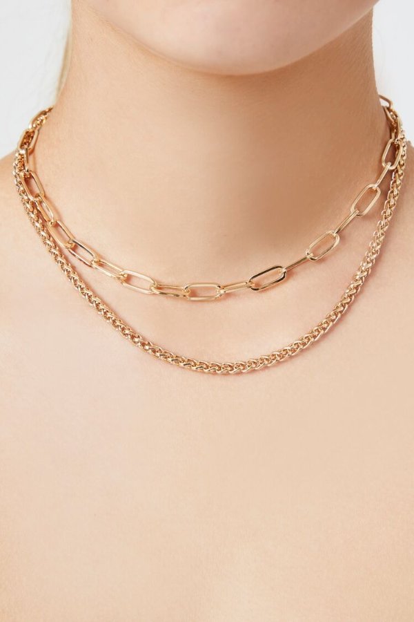 Layered Anchor & Curb Chain Necklace