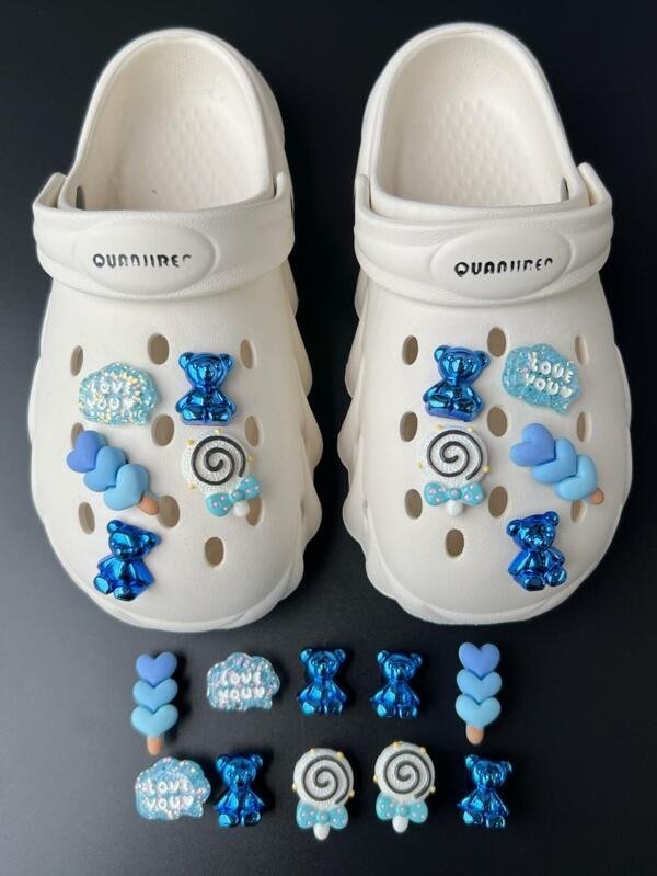 10pcs Bear & Lollipop Design Shoe Decorations, Fashionable ABS Shoe Accessories For Clogs