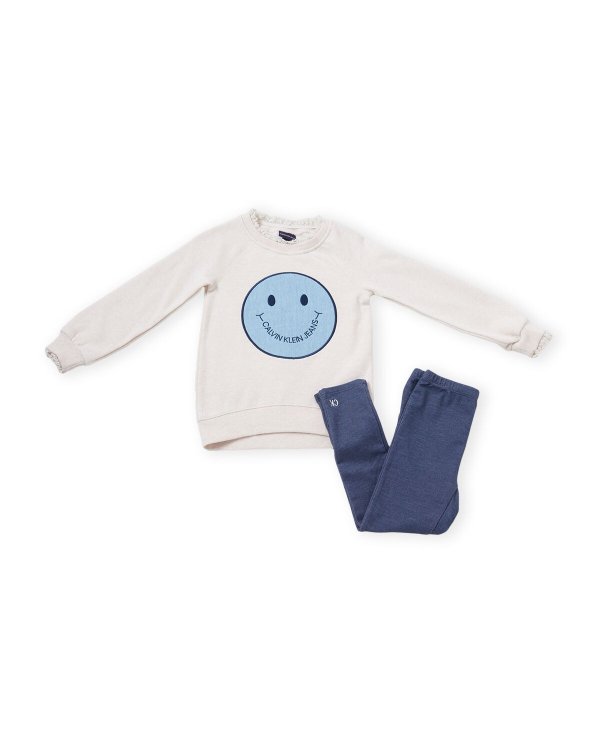 (Girls 4-6x) Two-Piece Smiley Sweatshirt & Jeggings Set