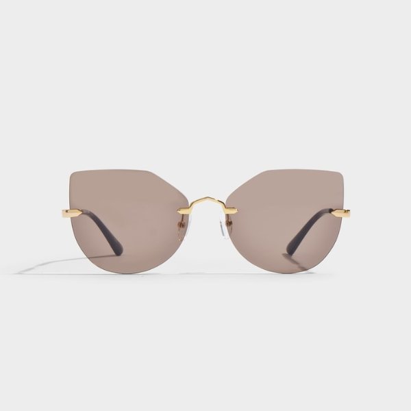 Sunglasses in Gold Metal and Acetate with Beige Lenses