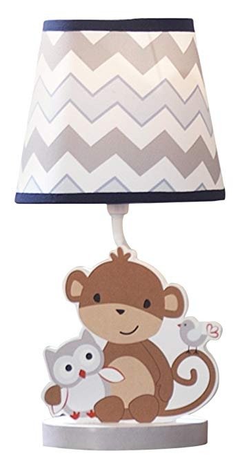 Mod Monkey Lamp with Shade & Bulb - Blue, Gray, White, Animals