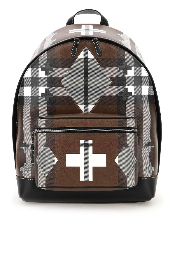 geometric check coated canvas backpack