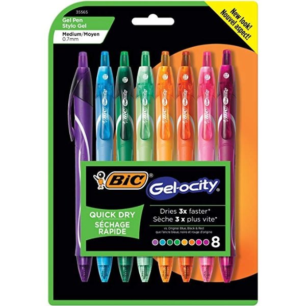 Gel-ocity Quick Dry Retractable Gel Pen, Medium Point (0.7 mm), Assorted Colors, 8-Count