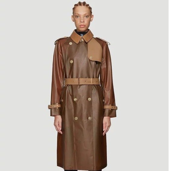 Contrast Panel Trench Coat in Brown