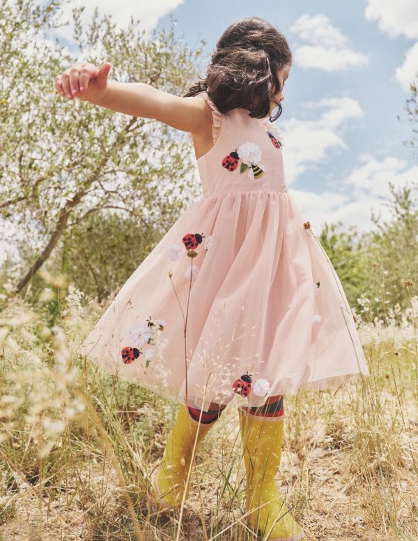 儿童贴布绣3D花朵连衣裙纱裙