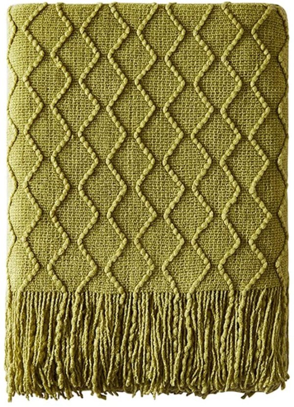 软沙发套编织装饰毯子，50英寸x 60英寸，橄榄绿色