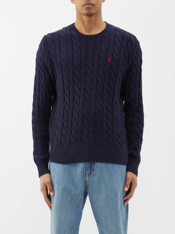 Logo-embroidered cable-knit cotton sweater