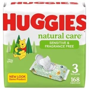 BOGO 50% offHuggies Natural Care Sensitive Baby Wipes, Unscented, 3 Flip-Top Packs (168 Wipes Total)