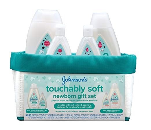 Johnson’s Touchably Soft Newborn Baby Gift Set, Baby Bath & Skincare for Sensitive Skin, 5 items