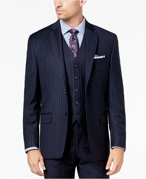 Men's Classic-Fit UltraFlex Stretch Navy Pinstripe Suit Jacket