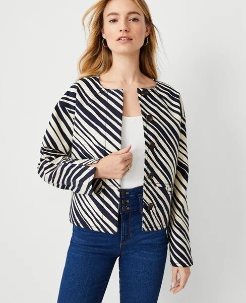 Petite Zebra Stripe Cocoon Jacket | Ann Taylor
