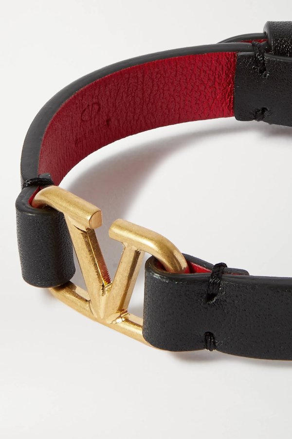 Garavani leather and gold-tone bracelet