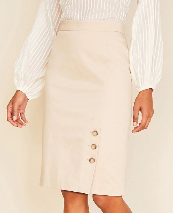 The Buttoned Pencil Skirt in Cotton Sateen | Ann Taylor