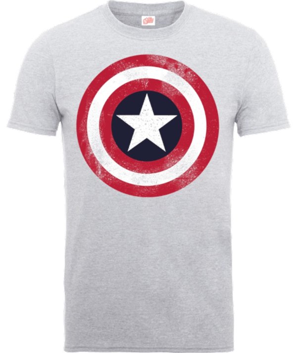 Avengers Assemble Captain America Distressed Shield T-Shirt - Grey