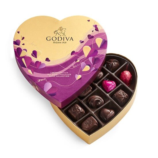 Valentine's Day Heart Assorted Dark Chocolate Gift Box, 14 pc.