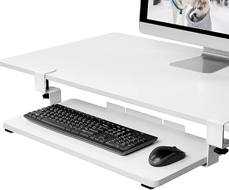 Keyboard Tray Under Desk with C Clamp Mount 25 (30 Including Clamps) x 12in Adjustable Mouse Computer Keyboard Platform(White)