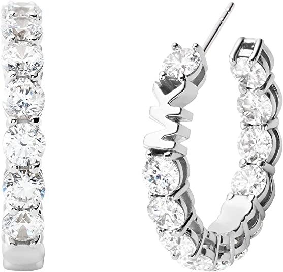 Women's Stainless Steel Small Hoop Huggie Earrings With Crystal Accents