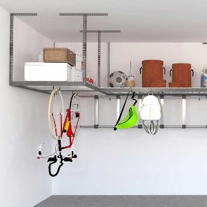 SafeRacks Overhead Garage Storage Combo Kit, Two 4 ft. x 8 ft. Racks, 18-piece Deluxe Hook Accessory Pack