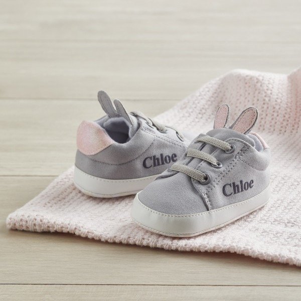 Personalized Gray Bunny Ear Detail Baby Sneakers