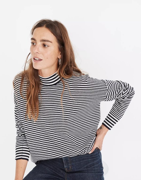Stripe-Mix Ashbury Mockneck Sweater