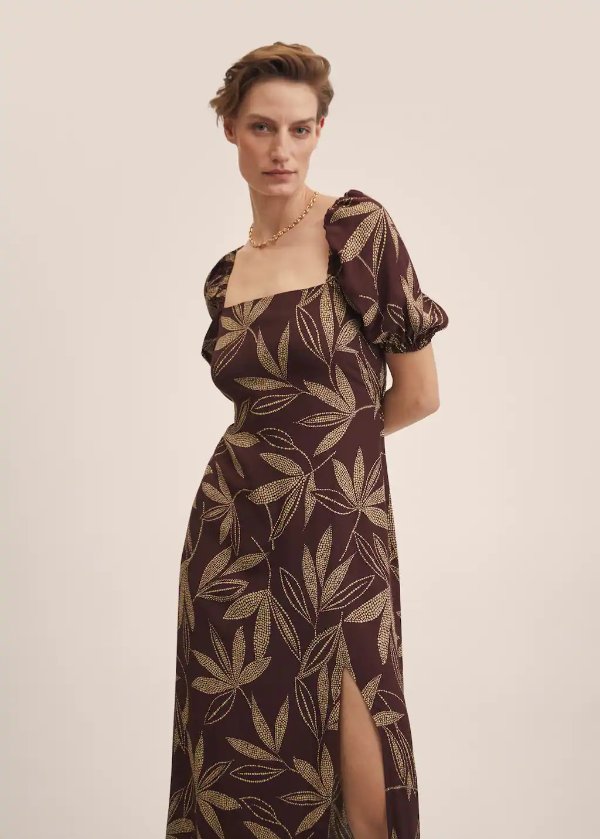 Printed dress with balloon sleeves - Women | MANGO OUTLET USA