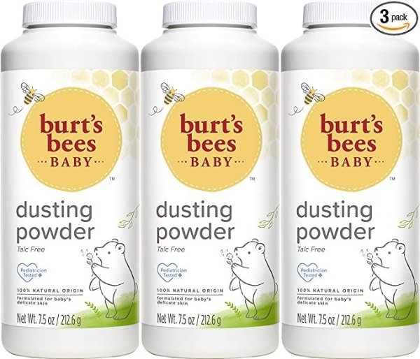 Baby Powder, Burt's Bees Hypoallergenic Dusting Powder, Non-Irritating, Calming Skin Care, All Natural, Talc Free, 7.5 Oz (Pack of 3)