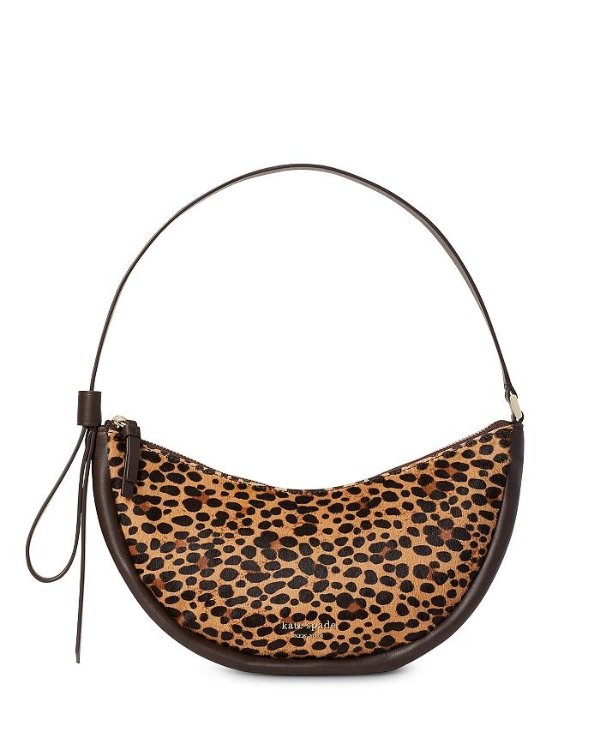 Crescent Small Leopard Calf Hair Shoulder Bag