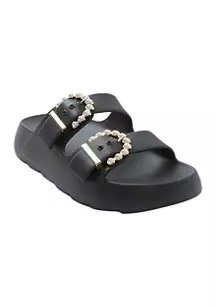 Pearl Buckle Slide Sandals