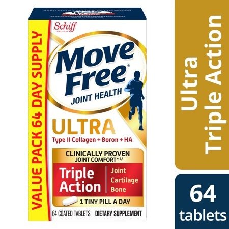 (2 pack) Move Free Ultra Triple Action - 64 Tablets, Value Pack - Joint Health Supplement with Type II Collagen, Boron, and HA