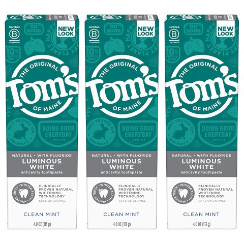 Tom's of Maine 含氟天然亮白牙膏 薄荷味 4.7oz 3支