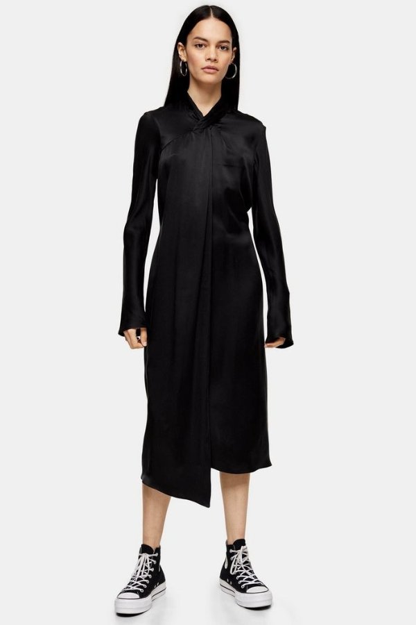 **Black Silk Twist Front Dress by Topshop Boutique