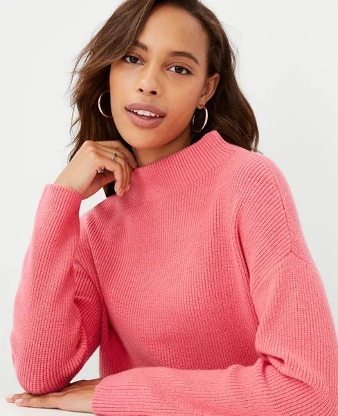 Ribbed Funnel Neck Sweater | Ann Taylor