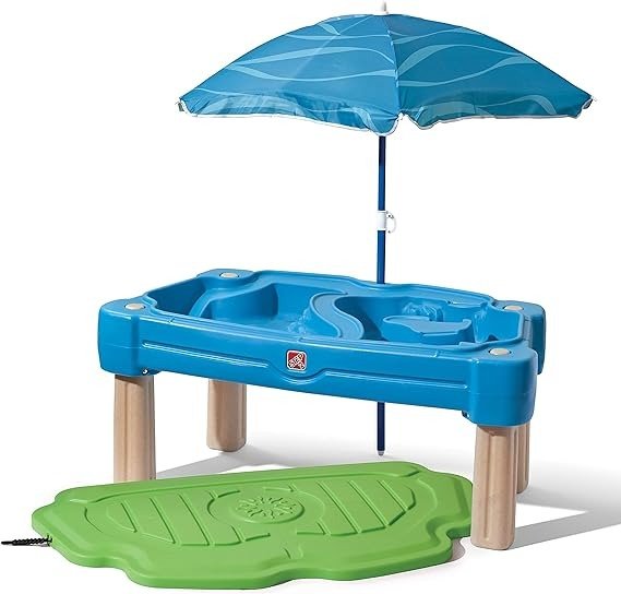 Cascading Cove Sand & Water Table with Umbrella | Kids Sand & Water Play Table with Umbrella | 6-pc Accessory Set Included, Blue
