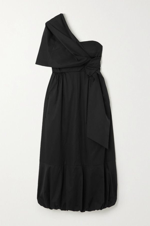 One-shoulder organic cotton-poplin midi dress