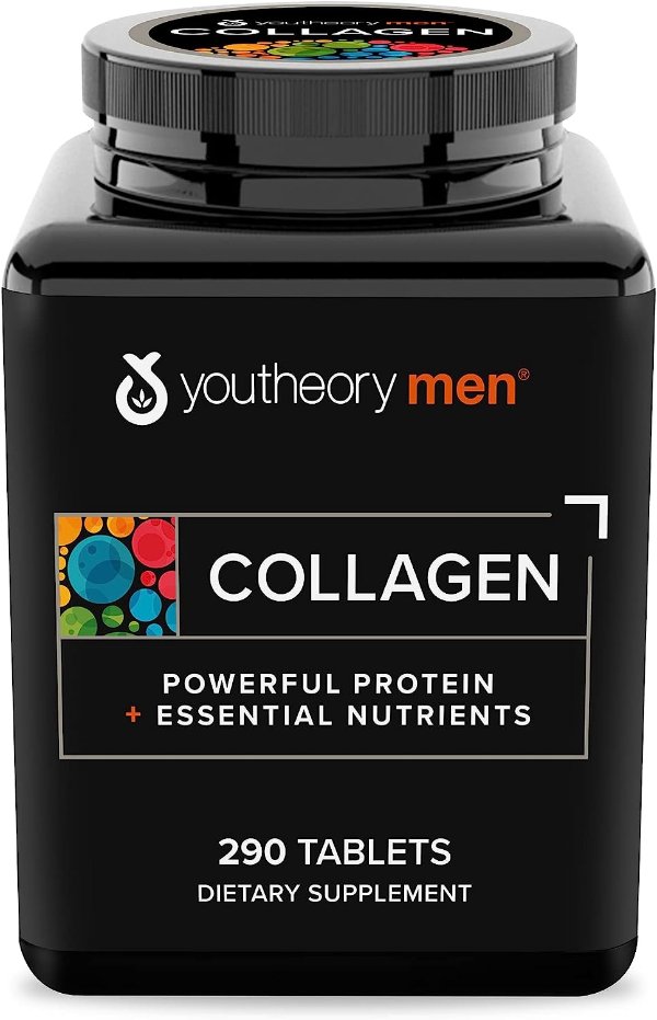 Youtheory Collagen for Men - with Biotin, Vitamin C and 18 Amino Acids, Gluten Free Hydrolyzed Collagen Supplement, 290 Capsules