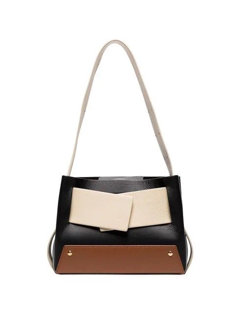 black, cream and brown biggy colour-block leather tote bag