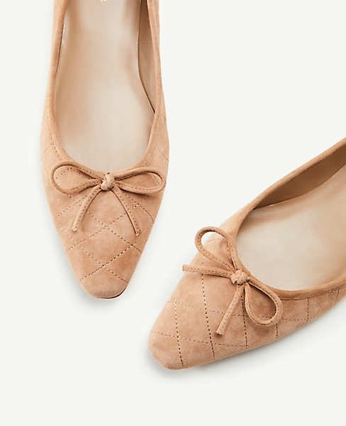 Wilma Quilted Suede Ballet Flats | Ann Taylor