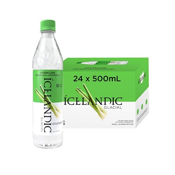 Glacial Sparkling Water 500 Milliliter Indonesian Lemongrass, 24 Count
