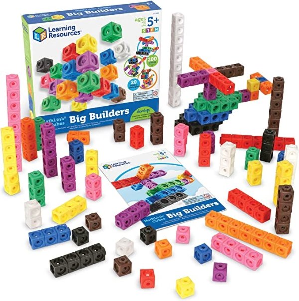 MathLink Cube Big Builders, Imaginative Play, Math Cubes, Early Math Skills, Set of 200 Cubes, Ages 5+