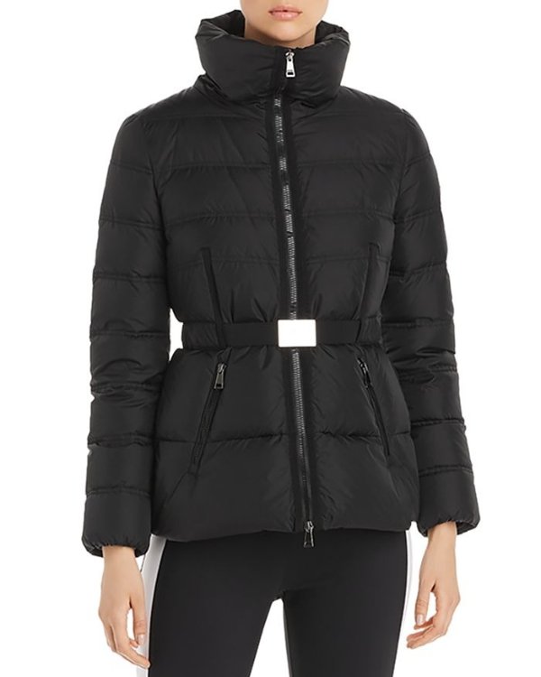 Alouette High-Collar Belted Down Coat