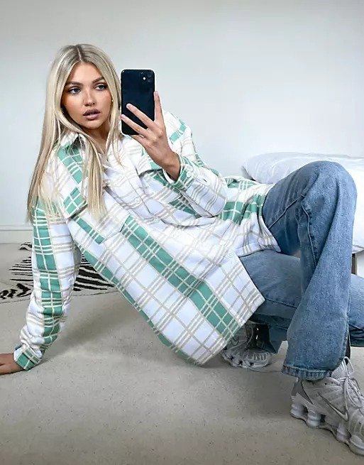 relaxed shacket in pastel check