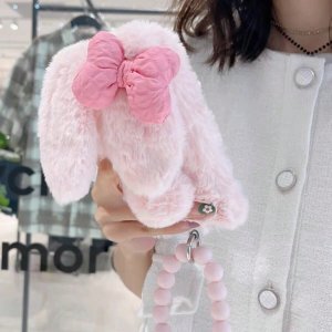 SHEIN1pc Pink Plush Bowknot Bunny 手机壳