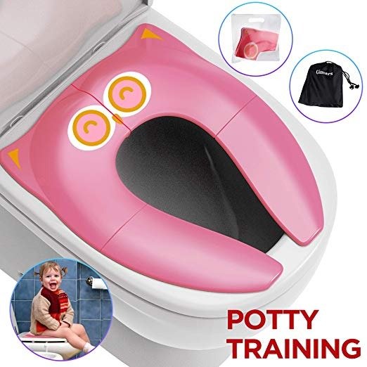 Upgrade Folding Large Non Slip Silicone Pads Travel Portable Reusable Toilet Potty Training Seat Covers Liners with Carry Bag for Babies, Toddlers and Kids,Pink