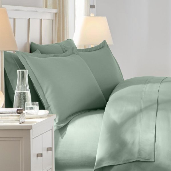 300 Thread Count Wrinkle Resistant American Cotton Sateen 3-Piece King Duvet Cover Set in Willow Green
