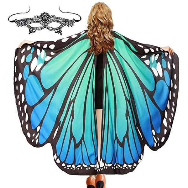 Halloween Soft Fabric Butterfly Wings Shawl with Mask for Women Fairy Ladies Cape Cloak Nymph Pixie Costume Accessory