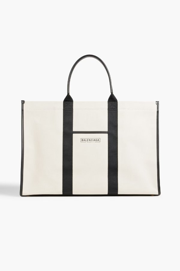 Neo Navy leather-trimmed printed canvas tote