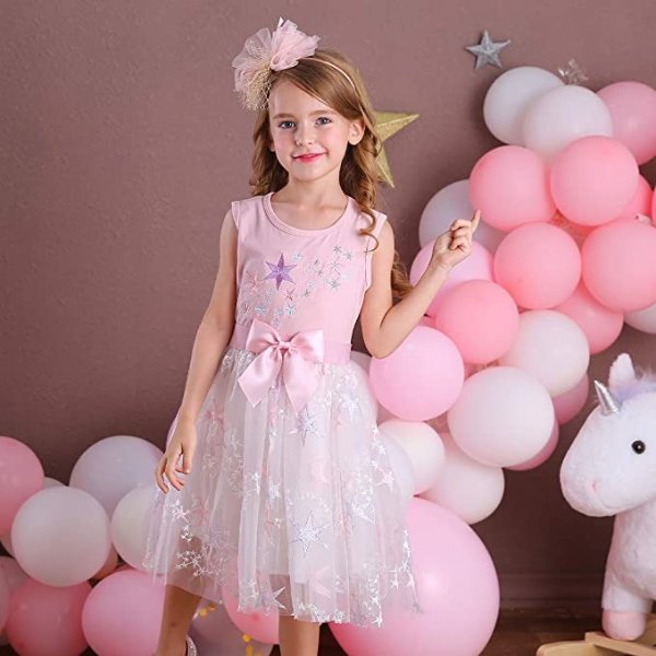 Toddler Flower Girl Dress Summer Sleeveless Polyester Tutu Dresses for Girls 3-7 Years, Knee-Length