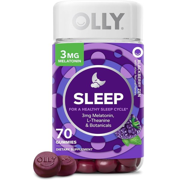 Sleep Gummy, Occasional Sleep Support, 3 mg Melatonin, L-Theanine, Chamomile, Lemon Balm, Sleep Aid, Blackberry - 70 Count
